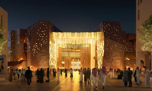 Saudi arena: roving LED boards, digital waterfall